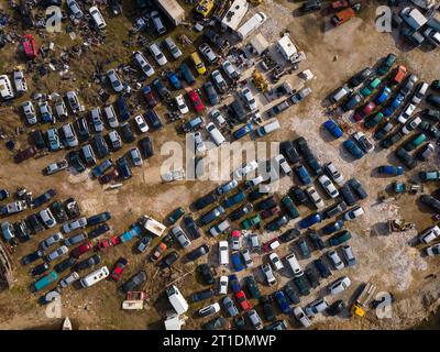 Aerial top view of the big car dump Stock Photo