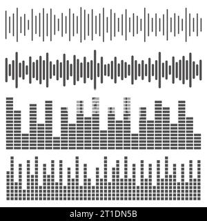 Music sound wave. Audio of voice and radio frequency lines. Abstract equalizer on white background. Vector elements Stock Vector