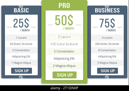 Pricing table template with three plans for websites, vector eps10 illustration Stock Vector