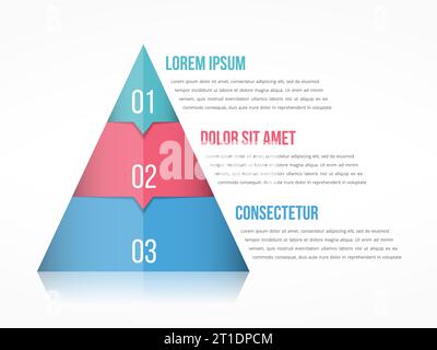 Pyramid chart with three elements with numbers and text, pyramid infographic template, vector eps10 illustration Stock Vector