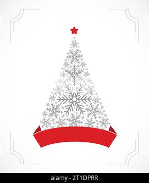 Winter background with Christmas tree made of snowflakes. Vector Stock Vector