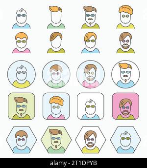 Line color icons set with flat design. Vector pictogram collection. Stock Vector
