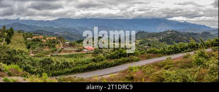 Rural landscape of Cartago Province. In background mountains with valley in front. Costa Rica Stock Photo