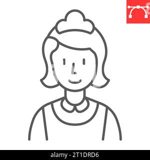 Maid line icon, woman cleaner and hotel services, cleaning lady vector icon, vector graphics, editable stroke outline sign, eps 10. Stock Vector