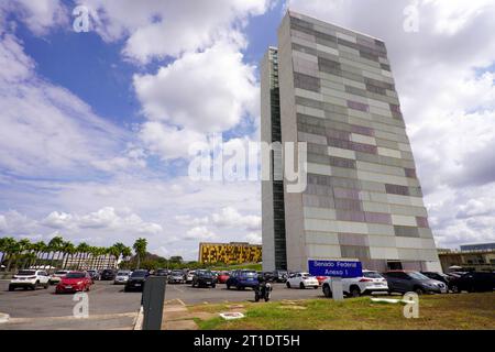 BRASILIA, BRAZIL - AUGUST 30, 2023: Lateral view of the National Congress with overlooking the entrance to the Federal Senate Stock Photo