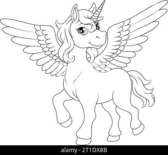 Unicorn Pegasus Wings Horn Horse Animal Cartoon Stock Vector