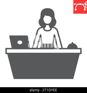Reception glyph icon, receptionist and hotel services, customer service desk vector icon, vector graphics, editable stroke solid sign, eps 10. Stock Vector