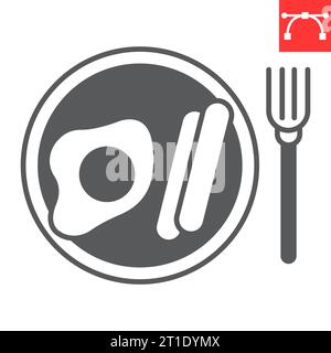 Breakfast glyph icon, fried egg and sausages, english breakfast vector icon, vector graphics, editable stroke solid sign, eps 10. Stock Vector