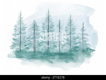 hand painted watercolour Christmas winter landscape Stock Vector