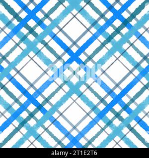Hand painted watercolour blue themed plaid pattern design background Stock Vector