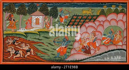 Episodes in the Panchavati Forest, Folio from a Ramayana (Adventures of Rama), between 1775 and 1800. Stock Photo