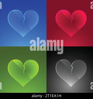 Set of broken hearts icons. Vector Stock Vector