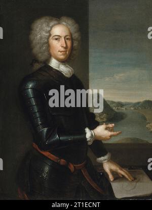 Portrait of Major General Paul Mascarene, 1729.Paul Mascarene was born Jean-Paul Mascarene in France in 1684 or 1685. He was educated in Geneva and in 1706 began a military career in England. In 1708 he was in Portsmouth, New Hampshire, preparing troops for an expedition against Canada, and in 1710 he was the captain who took possession of Port Royal (renamed Annapolis Royal) in the campaign that won Nova Scotia for Britain. Between, 1740 and 1749 he was chief administrator of Nova Scotia during the campaign against Louisbourg. He became a major general in 1758 and died in Boston in 1760. Stock Photo
