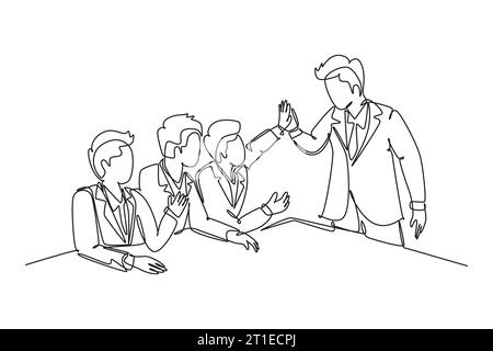 Single one line drawing group of businessmen celebrating their successive goal at the business meeting with high five gesture. Business deal concept. Stock Photo