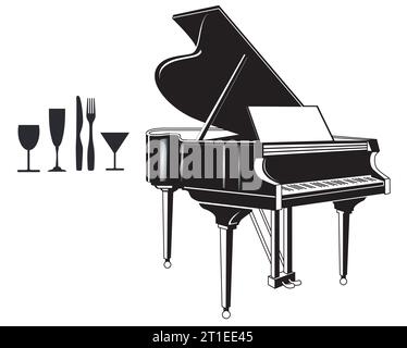 Grand piano with invitation lillustration Stock Vector