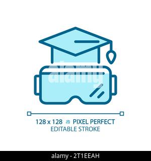 2D thin linear blue VR goggles and education icon Stock Vector