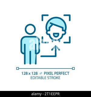 2D thin linear blue face recognition icon Stock Vector