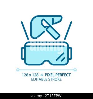 2D thin linear blue futuristic device and VR glasses icon Stock Vector
