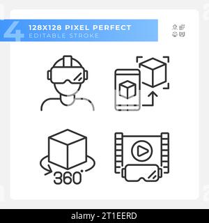 Simple editable black VR, AR and MR icons pack Stock Vector