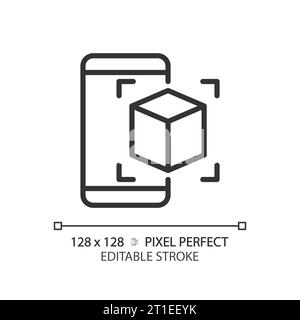 2D thin linear black AR application icon Stock Vector