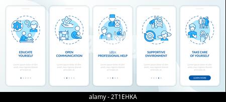 Walkthrough parenting children thin line blue icons concept Stock Vector