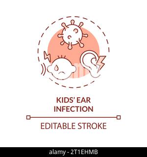 2D customizable thin line icon kids ear infection concept Stock Vector