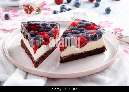 Cake with raspberries and blueberries in jelly Stock Photo