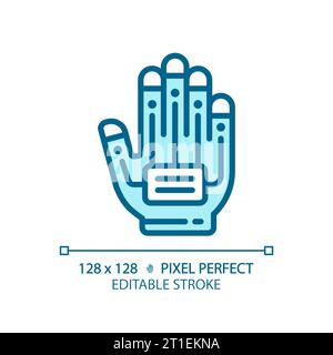 2D thin linear blue haptic glove icon Stock Vector