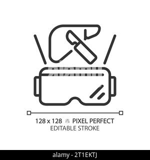 2D thin linear black futuristic device and VR glasses icon Stock Vector