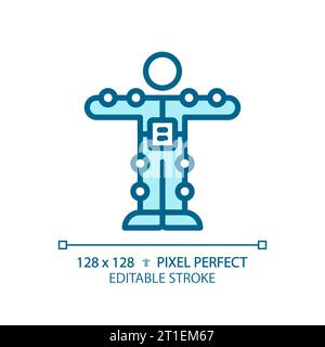 2D thin linear blue motion capture suit icon Stock Vector