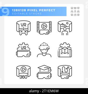 2D editable black VR, AR and MR icons pack Stock Vector