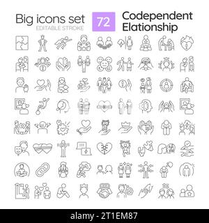 Editable black big icon set for codependent relationship Stock Vector