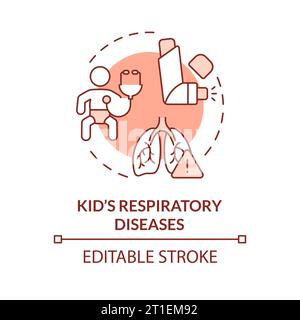 2D thin line red icon kids respiratory disease concept Stock Vector