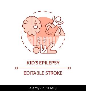 2D customizable thin line red icon kids epilepsy concept Stock Vector