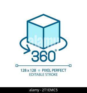 2D thin linear blue VR 360 icon Stock Vector