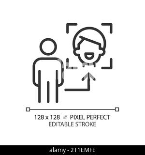 2D thin linear black face recognition icon Stock Vector