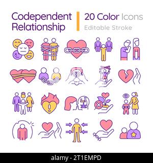 2D colorful icon set pack for codependent relationship Stock Vector