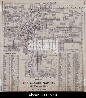 DENVER city plan by the Clason Map Co. Colorado c1915 old antique chart Stock Photo