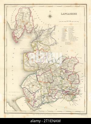 Antique county map of LANCASHIRE by Creighton & Walker for Lewis c1840 old Stock Photo