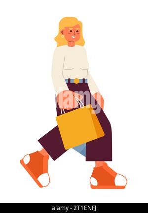Caucasian lady with shopping bags semi flat color vector character Stock Vector