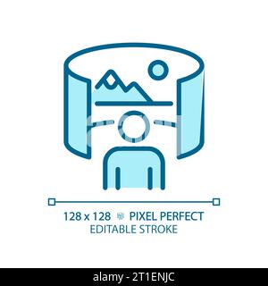 2D thin linear blue virtual landscape image icon Stock Vector