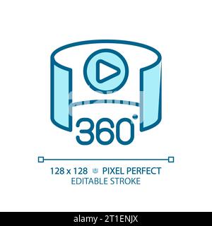 2D thin linear blue 360 degree icon Stock Vector