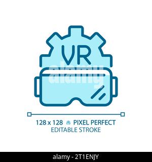 2D thin linear blue VR goggles icon Stock Vector