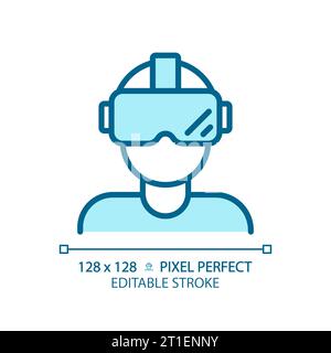 2D thin linear blue virtual reality simulator icon Stock Vector