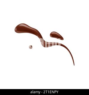 Chocolate sauce syrup drop, splash, stain and swirl. Indulge in decadence as rich choco topping cascades in a luscious flow. Isolated realistic 3d vector temptation delight, treat for the senses Stock Vector