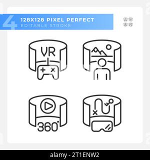 Pixel perfect black VR, AR and MR icons set Stock Vector