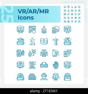 2D customizable blue VR, AR and MR icons set Stock Vector