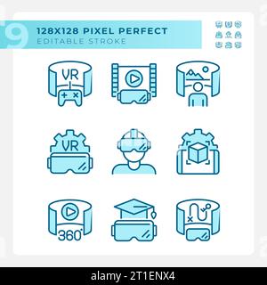 2D editable blue VR, AR and MR icons pack Stock Vector