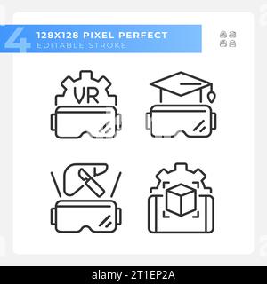 2D editable black VR, AR and MR line icons pack Stock Vector