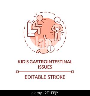 2D thin red line icon kids gastrointestinal issues concept Stock Vector